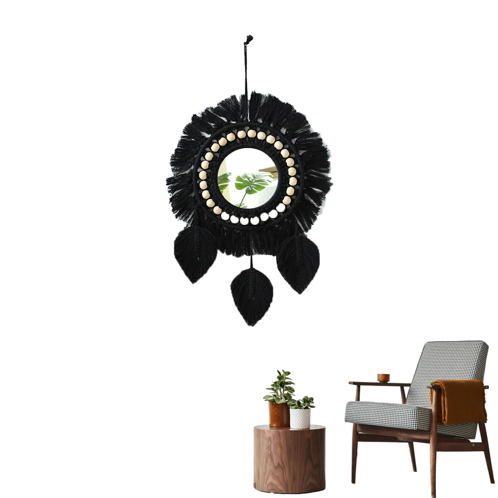 

Decor Hanger Mirror Wall Decorative Rattan Mirror Rattan Boho Art Ornament For Apartment Home Bedroom Living Room Craft Photo