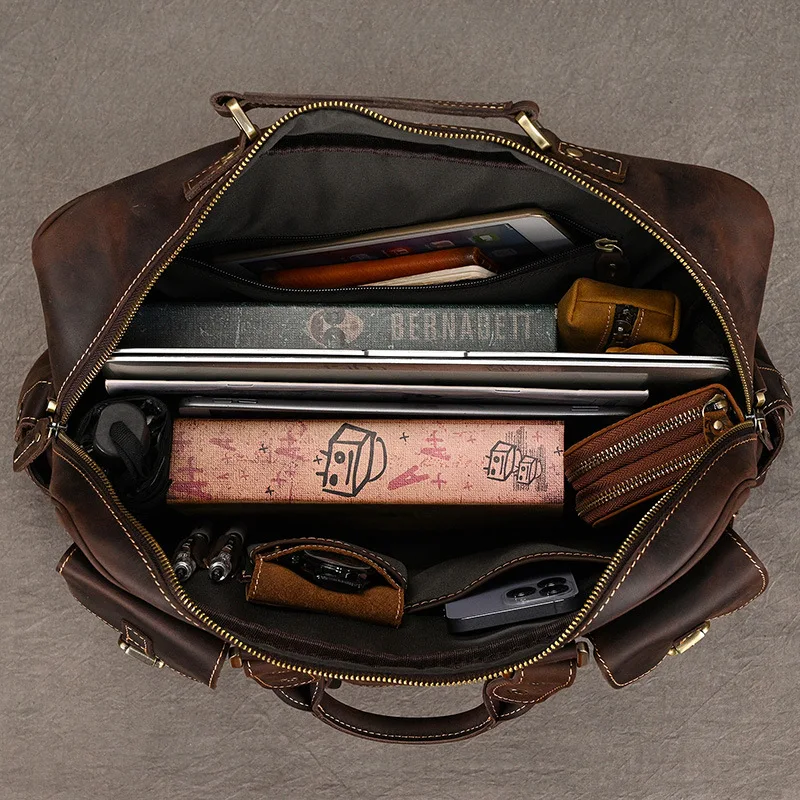 Vintage Crazy Horse Leather Travel Tote Men's Business Briefcase
