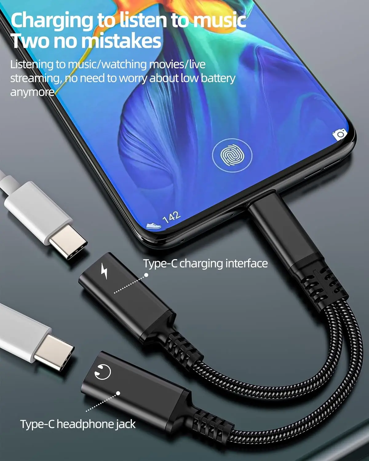 2 in 1 USB C OTG 스플리터 듀얼 타입-C 포트 헤드폰 잭 오디오 어댑터 및 PD 60W 고속 충전기 삼성 화웨이 아이폰17용