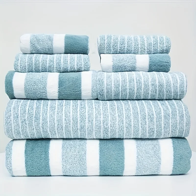 8-piece set of soft coral velvet towels, suitable for bathroom, travel, and school use.