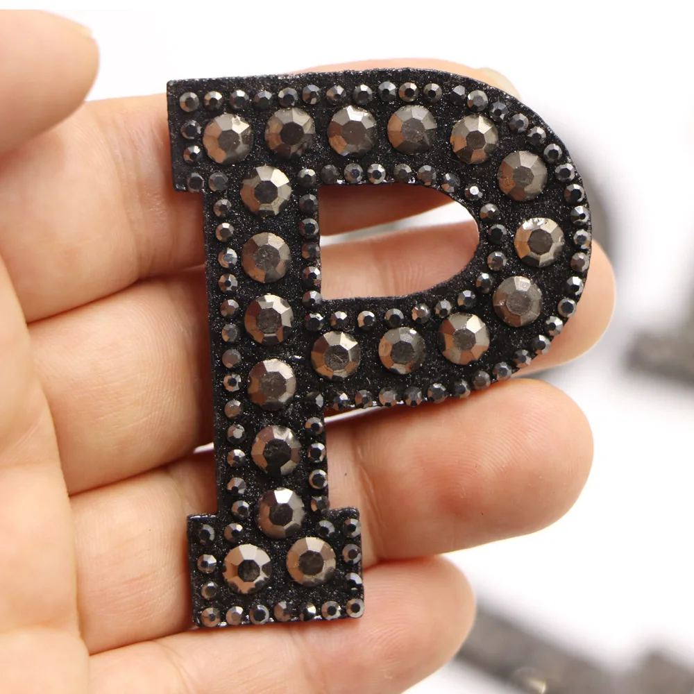 1PC A-Z Aufbügeln Schwarz Strass Englisch Buchstaben Patches Hochzeit Kleidung Handwerk DIY Party Handwerk NähenPersonalisierte Buchstaben Patches – Detail 18