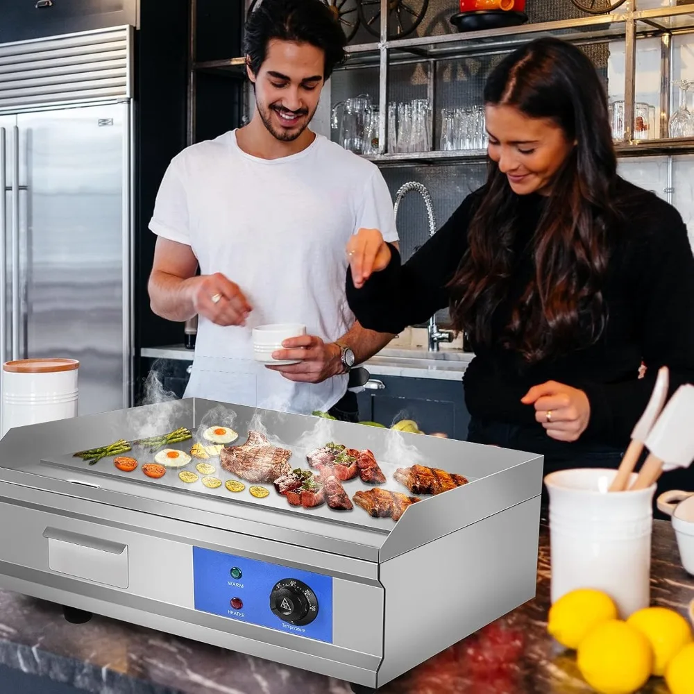 3000W 21.6" Electric Countertop Flat Top Griddle Grill Non-Stick Commercial Restaurant Teppanyaki Grill