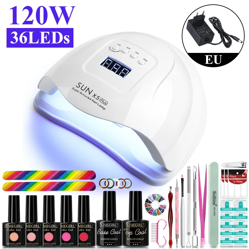 

Acrylic Manicure Set 120/36W Nail Art Lamp 5 Colors Optional UV Gel Nail Polish Set Novice Special Manicure Tool Set Nails Art