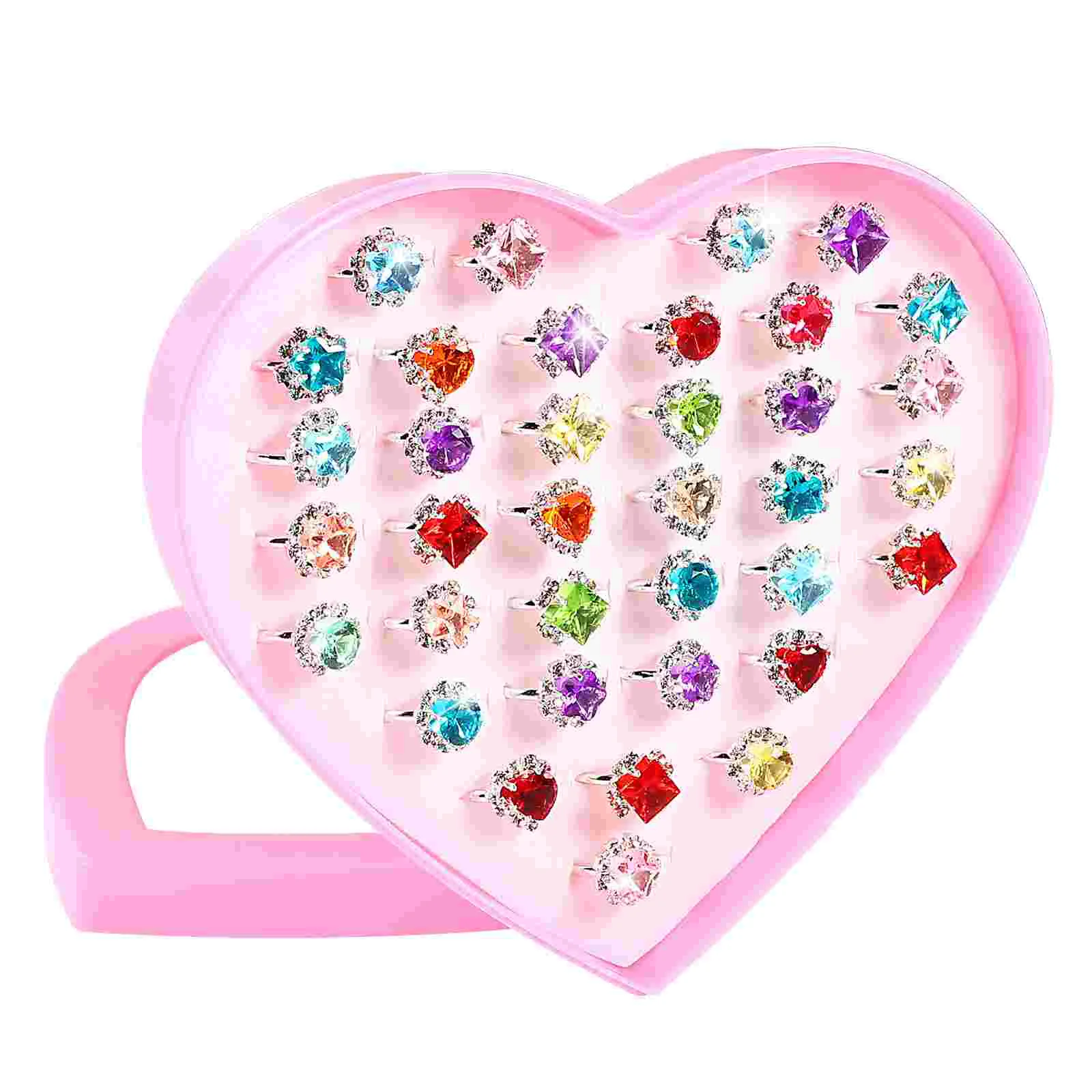 

36 Pcs Kids Rings Decor Girls Jewelry Toys Rhinestones Dress Up Play Adjustable
