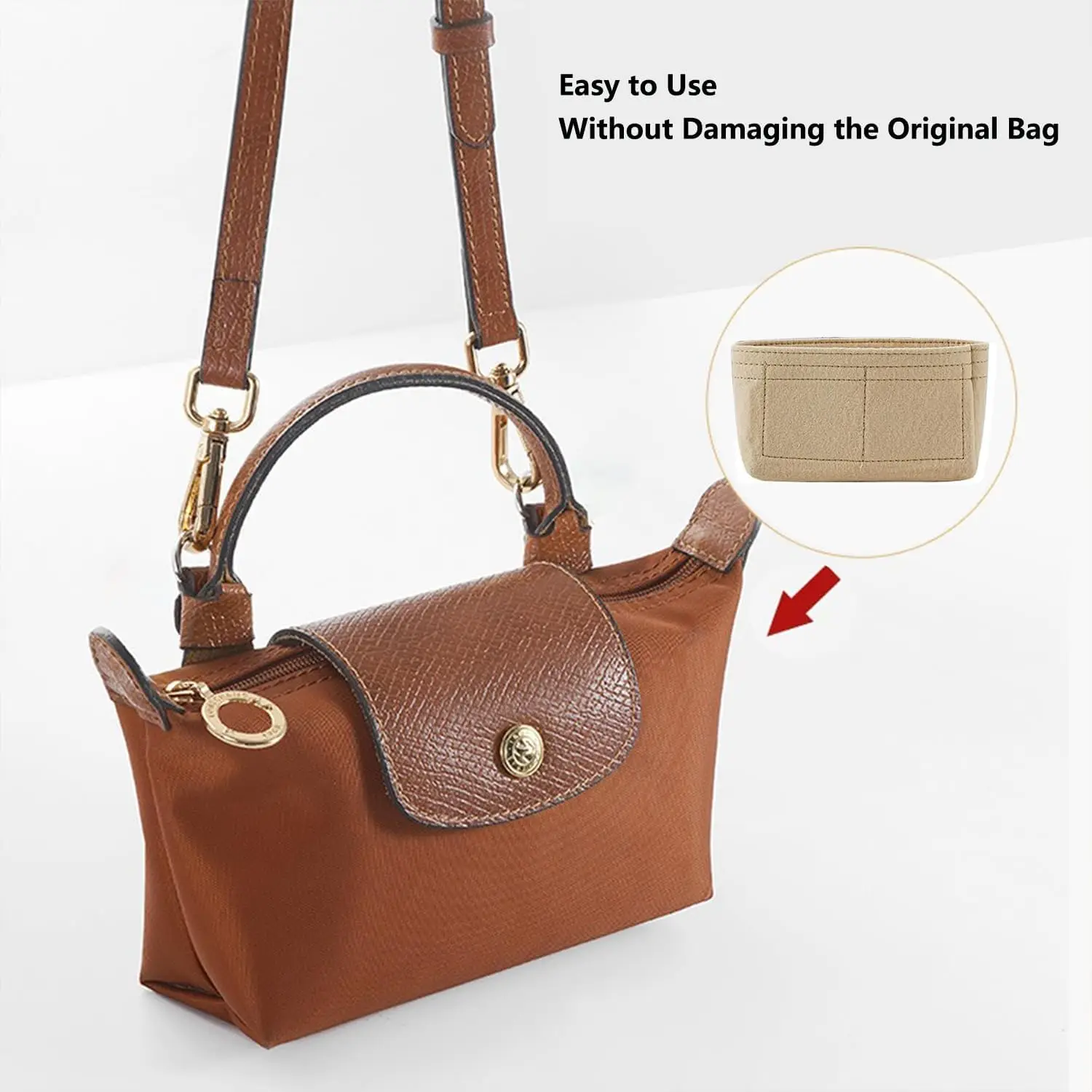 Felt Cosmetic Bag Insert Organizer fit Matelasse Shoulder Bag Timid Bag Storage,Finishing Inner Bag Liner for Longchamp Mini Bag 5