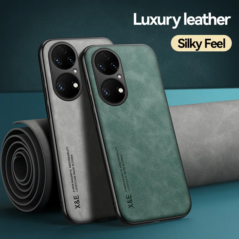

Luxury Texture Leather Magnetic Case For Huawei P50 Pro P40 P30 P20 Mate 40 30 20 X Nova 10 9 7 SE Silicone Phone Cover Honor 70