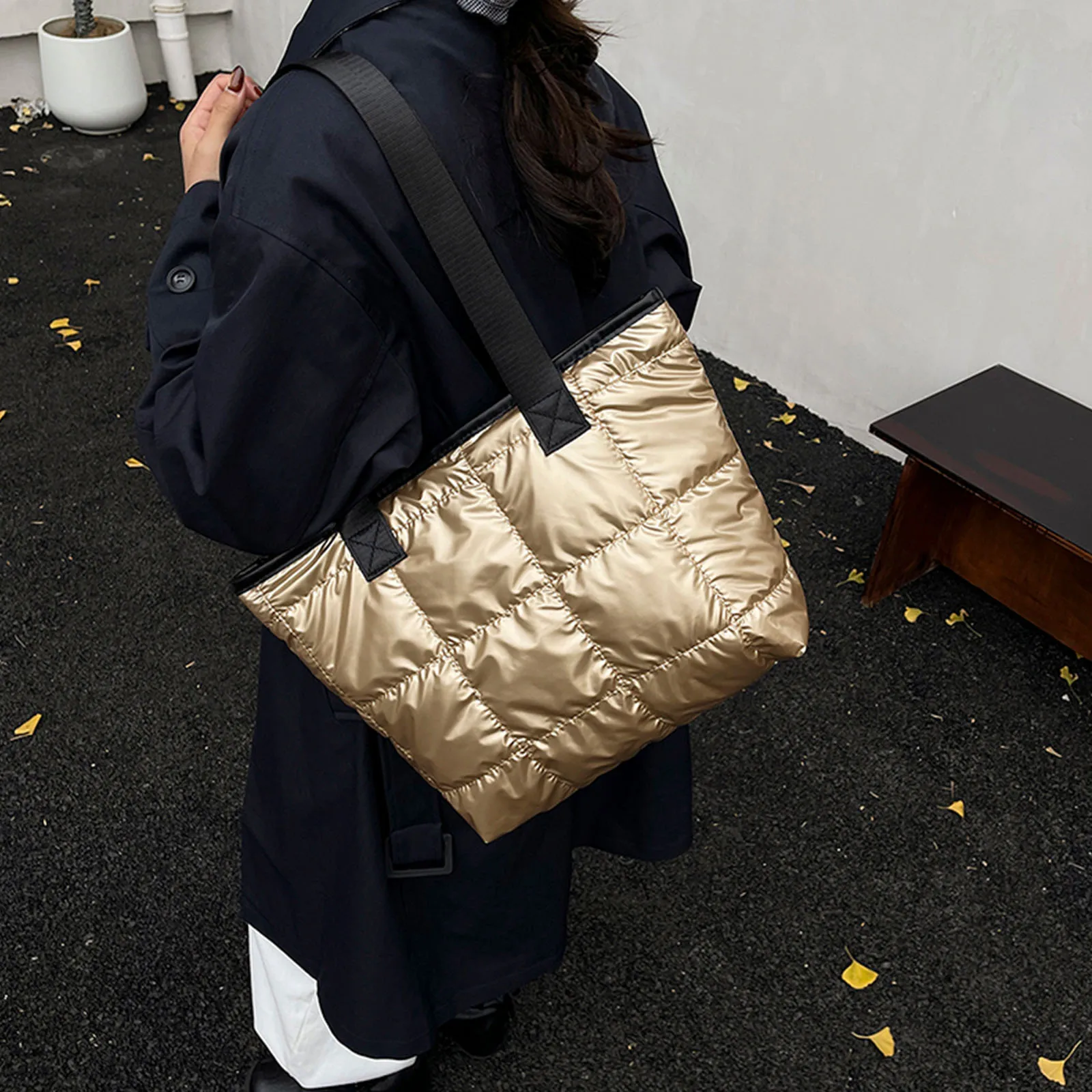 Women Cotton-Padded Quilted Underarm Bag Large-capacity Embroidery Thread Commuter Bag for Office Shopping Travel & Daily Use