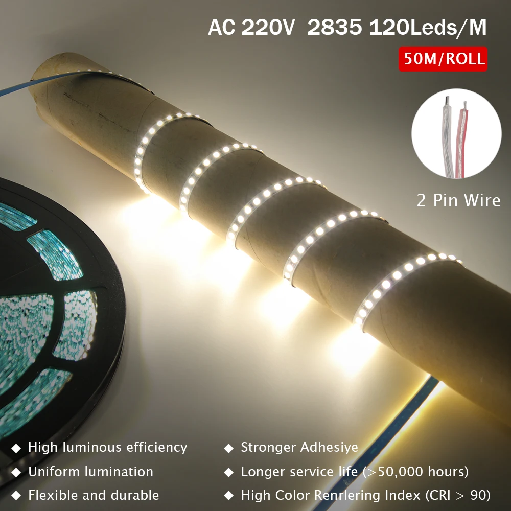 Soft Lamp Bar, Conectado a 220V Fio, 2835, 10m, 20m, 50m