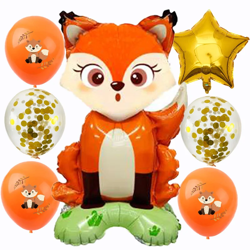 

12Pcs Fox Latex Balloons Birthday Party Baby Shower Balloon Decorations Supplies Woodland Metal Confetti Orange Gold Children