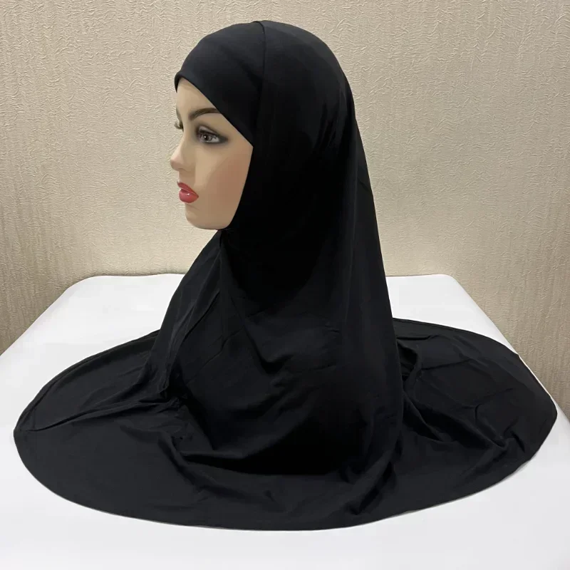 70x60cm Plain Two-Piece Large Size Muslim Hijab with Inner Chin Part Women Amira Pull on Ready To Wear Top Quality Women Hijabs