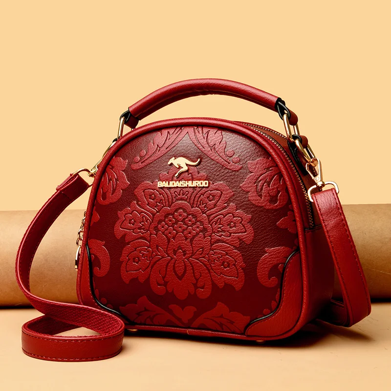 Vintage Floral Pattern Handbag Women Elegant Crossbody Bag Ladies Shoulder Messenger Bags Designer High Quality Leather Hand Bag