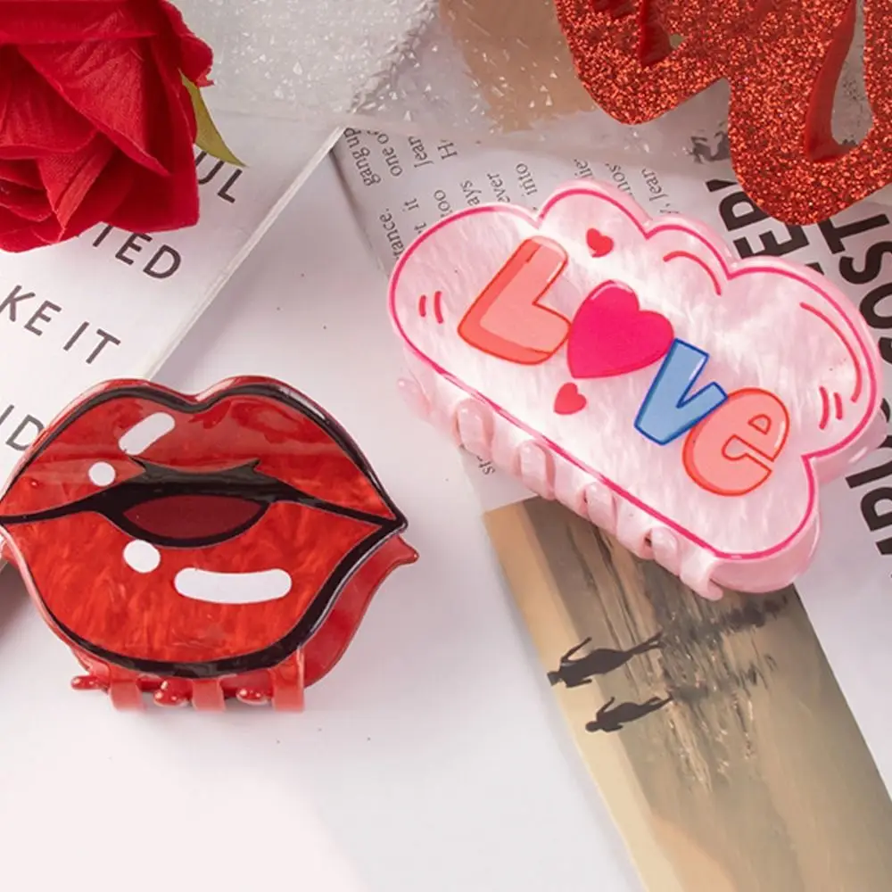 

Love Letter Print Lip Hair Claw Cartoon Korean Style Acrylic Animal Hair Clip Mide Size Valentine's Day Gifts Cloud Shark Clip
