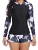 Women Long Sleeve Swimwear 2 Piece With Zipper Print Swimsuit Surfing Sport Diving Bathing Suit Female Bathers Swimming 2025 New