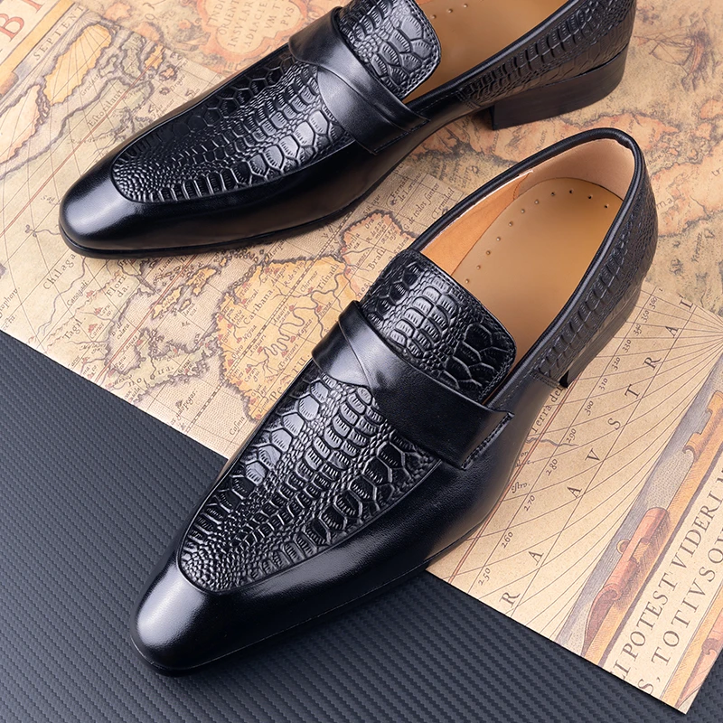 Genuine Leather Shoes For Men Dress British Business Party Slip on