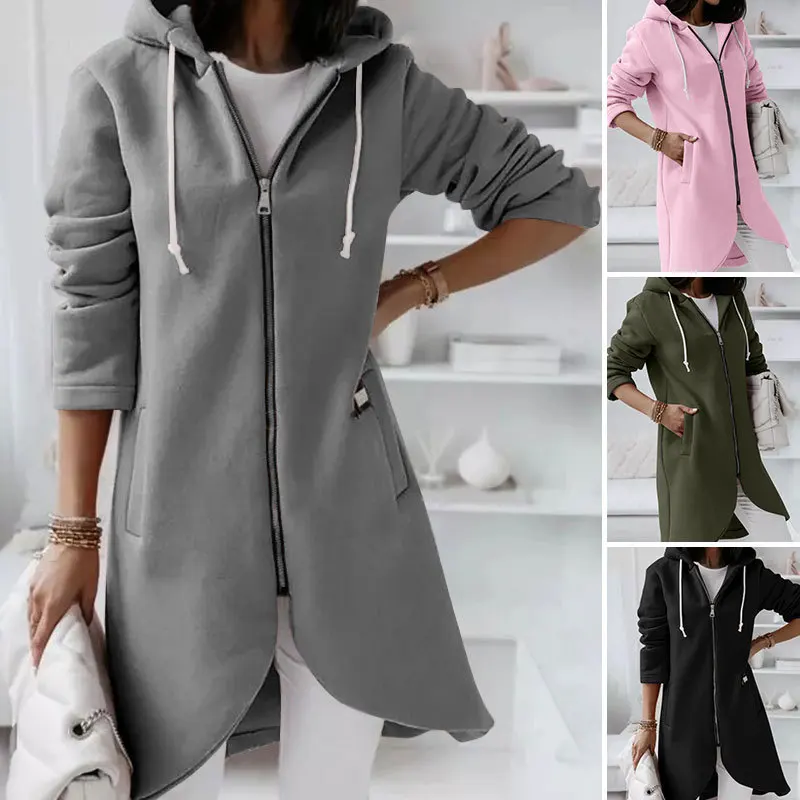 Pluse size Women's long hoodie Italian new design personalized street hoodie zipper hoodie long plus fleece oversized hoodie