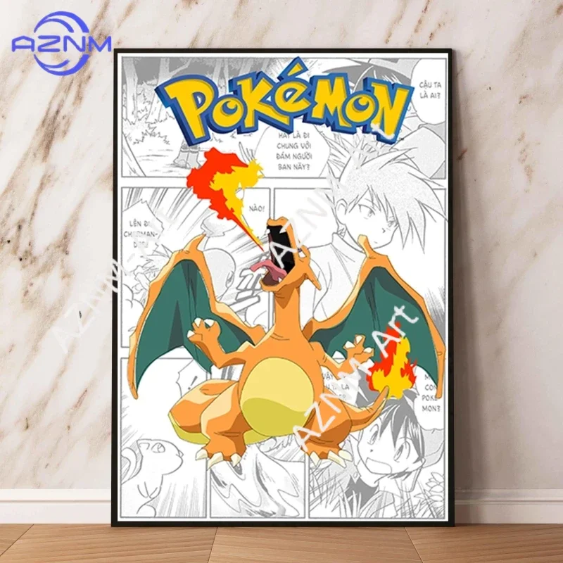 1PC Cartoon Poster Pikachu Charizard Charmander Anime Action Figures Canvas Painting Wall Decoration Poster Kids Decorate 5