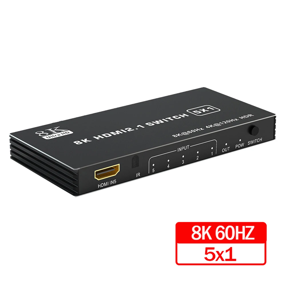 HDMI 2.1 Switch Splitter 120Hz 5-port HDMI 4K 120Hz Splitter Switcher CEC  48gbps HDMI 2.1 Switch 8K with remote Dolby Vison