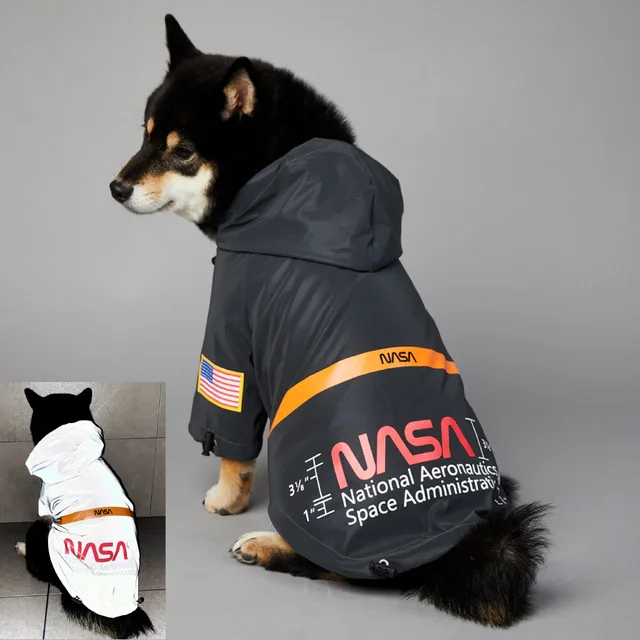 Ropa impermeable para perros grandes, traje blanco y negro, sudadera con capucha y cremallera, abrigos de la FDA, abrigo reflectante de diseñador para mascotas, chaqueta impermeable 1