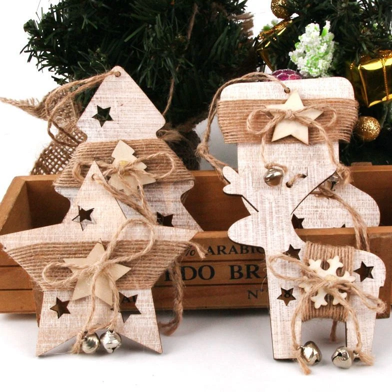 Adornos colgantes Vintage madera para calcetín, árbol, estrella, artesanías, regalo para niños, adornos para árbol de Navidad, 1 unidad|Colgantes y en forma de gota| - AliExpress