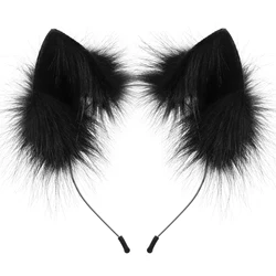 Luxurious Faux Fur Animal Ears Headband - Furry Cat & Fox Ear Costume Accessory (Black)