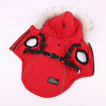 Winter Pet Dog Jacket With Harness Warm Dog Clothes Waterproof Hooded Coat for Small Medium Dogs Chihuahua French Bulldog Outfit 2