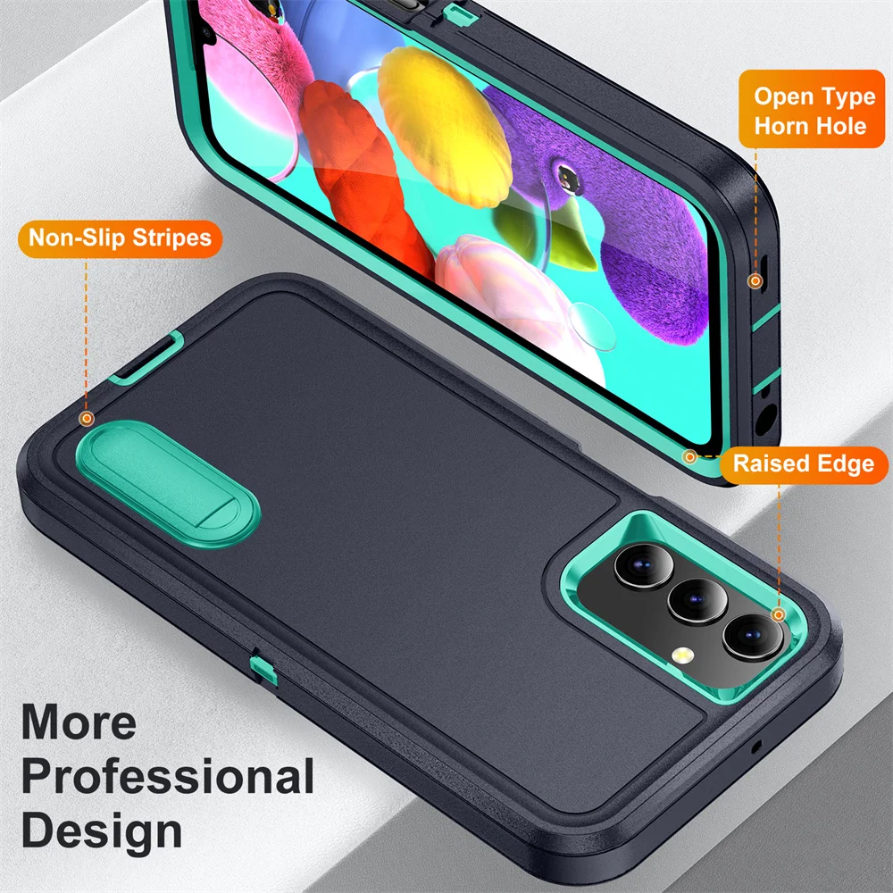 3-in-1 Hybrid Shockproof Armor Case with Matte Folding Stand Cover