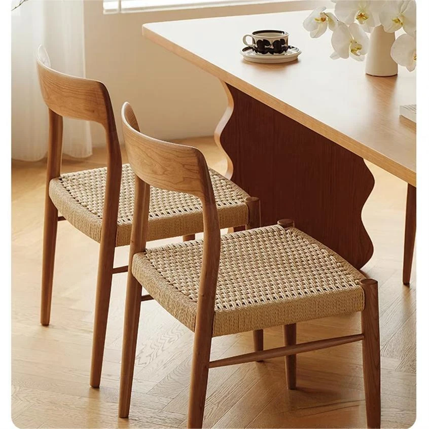 

Vintage Solid Wood Woven Chairs With Backrest For Household Antique Restaurant Furniture Leisure Chair Rope Chair Dinning Chair