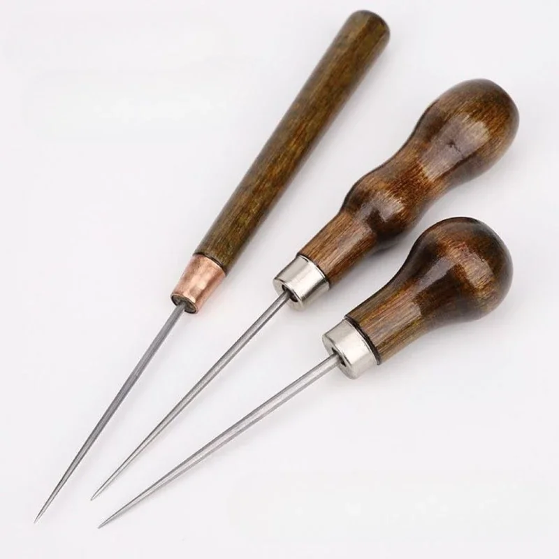 1/3PCS Professional Leather Wooden Handle Awl DIY Tools For Leather Craft Stitching Sewing Accessories Sewing Stitching Awl