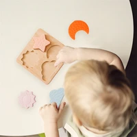Montessori Puzzle Wooden Silicone Toy Star Moon Sun Cloud Shape Matching Toy Bpa-free Silicone Teething Toy Baby Educational Toy 2
