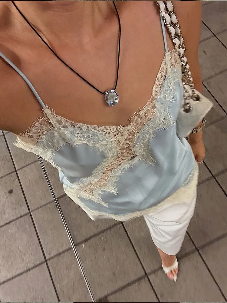 HH Women Fashion Asymmetric Lace Tops Sexy V Neck Short Camisole Tank Top Summer Lady Holiday Underwear Style Camis