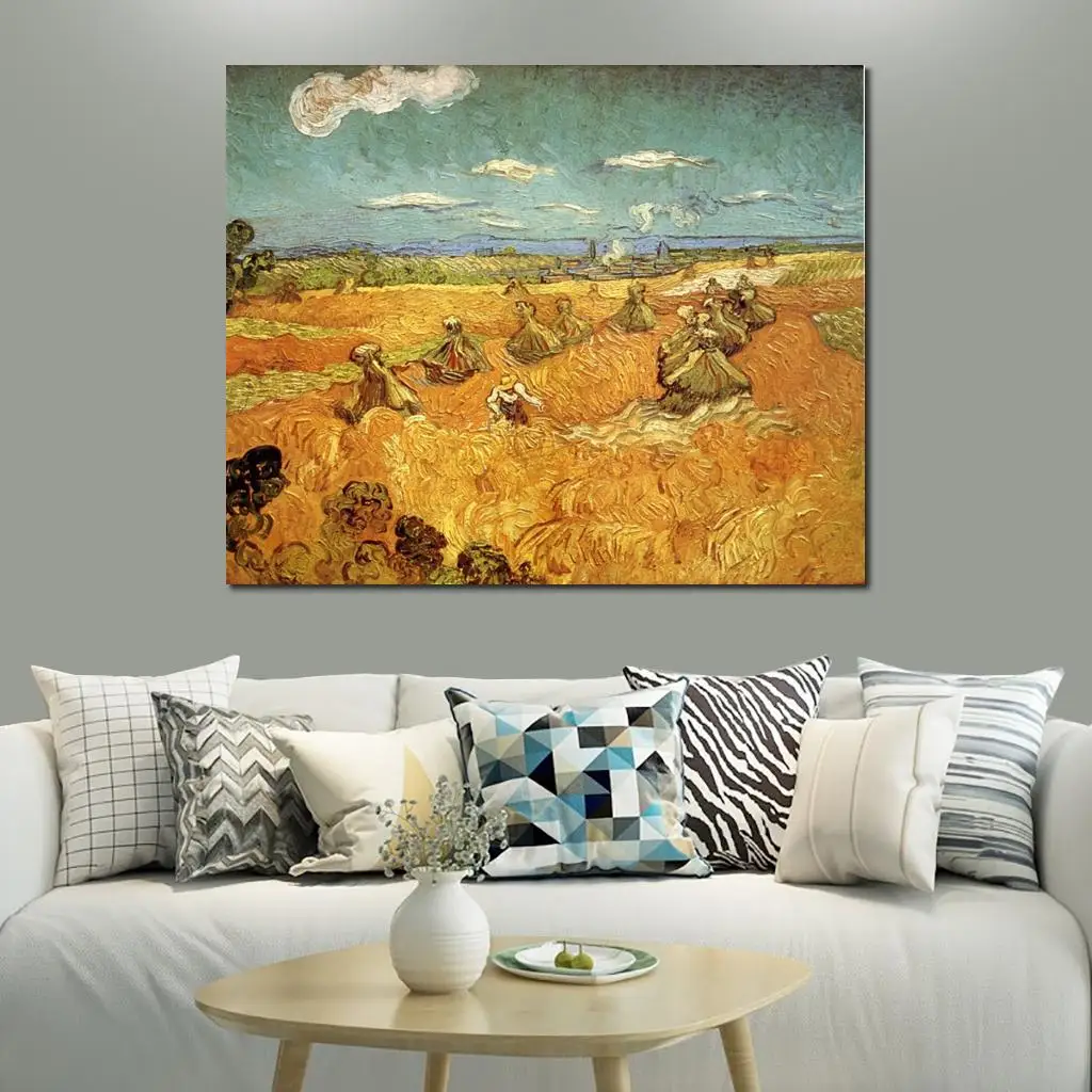 

Hand Painted Art on Canvas Wheat Stacks with Reaper Vincent Van Gogh Painting for Sale High Quality