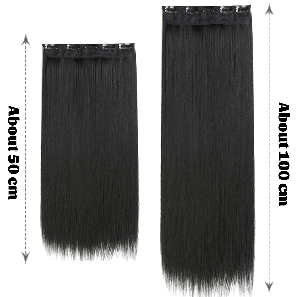 LM Synthetic 5 Clip In Hair Extensions Long Straight Hairstyle Hairpiece Black Brown Blonde 80CM Natural Fake Hair For Women