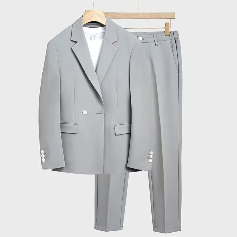 Men Western Suit Korean Style Slim Fit Men's Suit Casual Business Attire Lightweight Spring Autumn Season Western Style Clothing For Men
