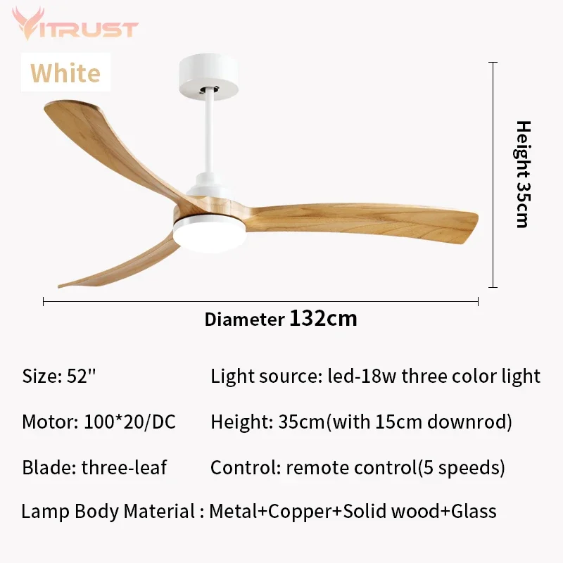 Vintage Ceiling Fan Lamp Wooden Ceiling Fan LED Light Indoor OutDoor Chandelier Dining Room Living Shop Mall Office