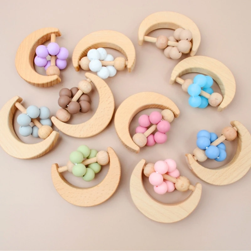 

Деревянный прорезыватель в форме луны, милый портативный и простой в очистке, игрушка для прорезывания зубов в форме луны, для