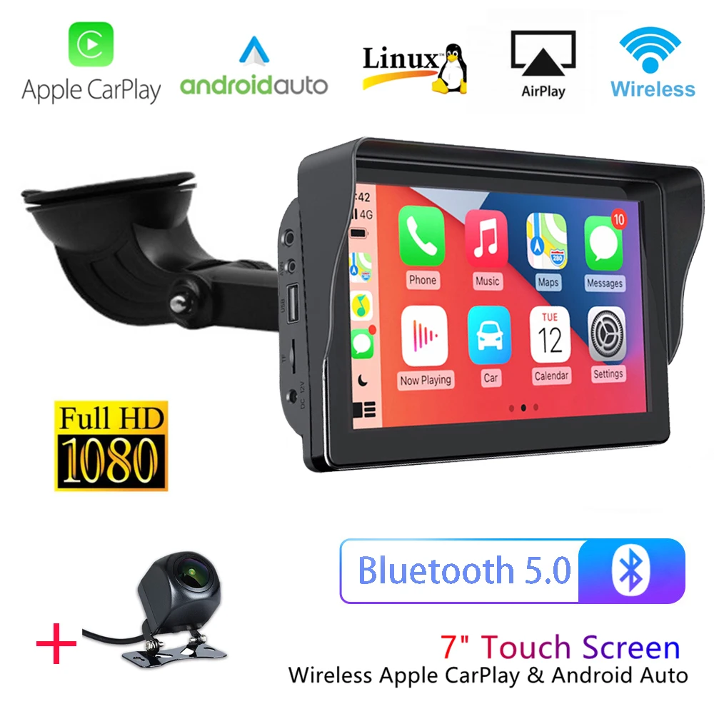 Car Video Players Multimedia Player Portable Wireless Apple Carplay 7' Touch Screen Tablet HD
