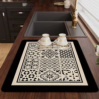 Retro Printed Coffee Pad Super Absorbent Kitchen Countertop Mat Drain Tableware Draining Pad For Home Decor Dry Rug Kitchen Mat 4