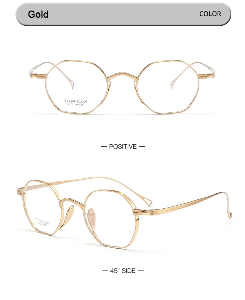 Pure Titanium Eyeglasses - Handmade Retro Polygonal Frames Small Frame Glasses