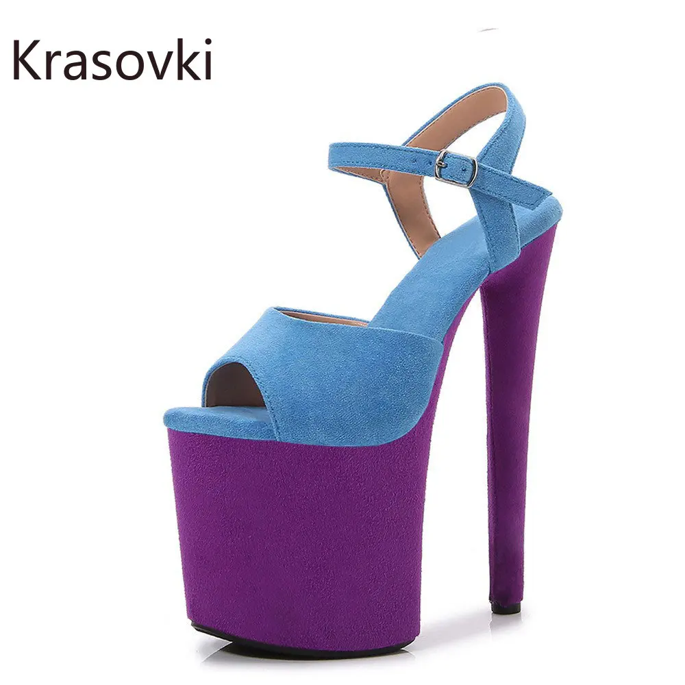 

Krasovki 20cm Suede Cloth Synthetic Women Leather Sandals Platform Wedge Shoes Luxury ROME Dancing Summer Buckle Elegance Sexy