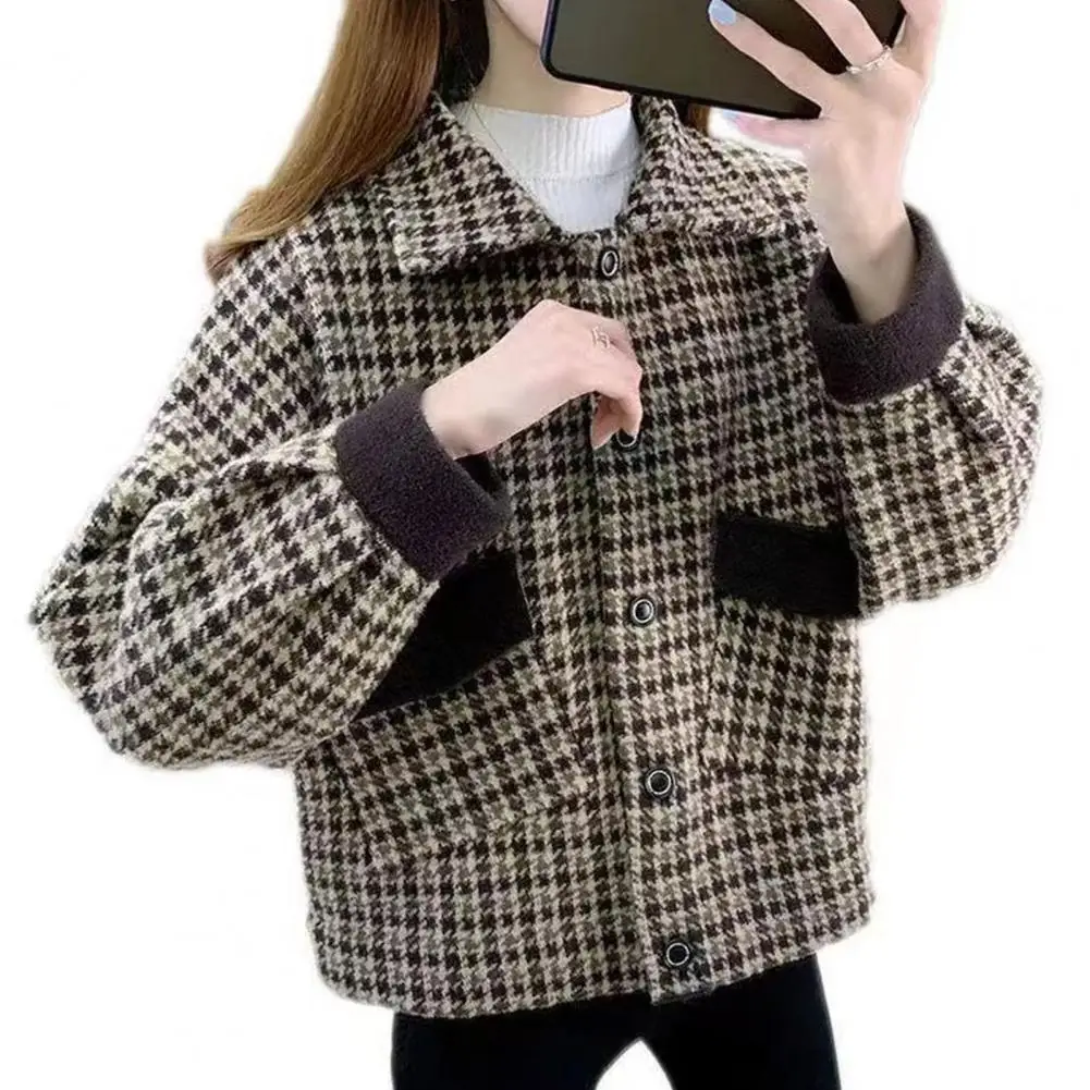 

Women Winter Outerwear Stylish Plaid Print Plus Size Women's Winter Coat with Lapel Buttons Pockets Warm Soft Cardigan for Fall