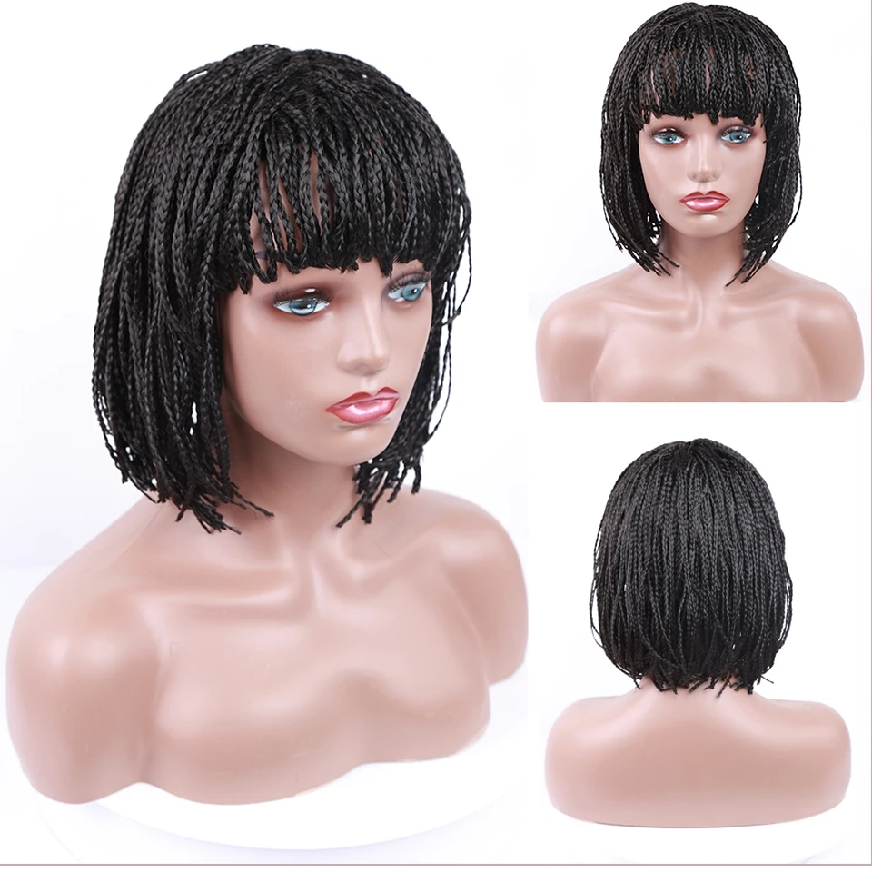 Box Braided Wigs Chemical Fiber Braid Wig Female Short Curly Hair Box Rose Net Headgear Hand Weaving Synthetic Wig
