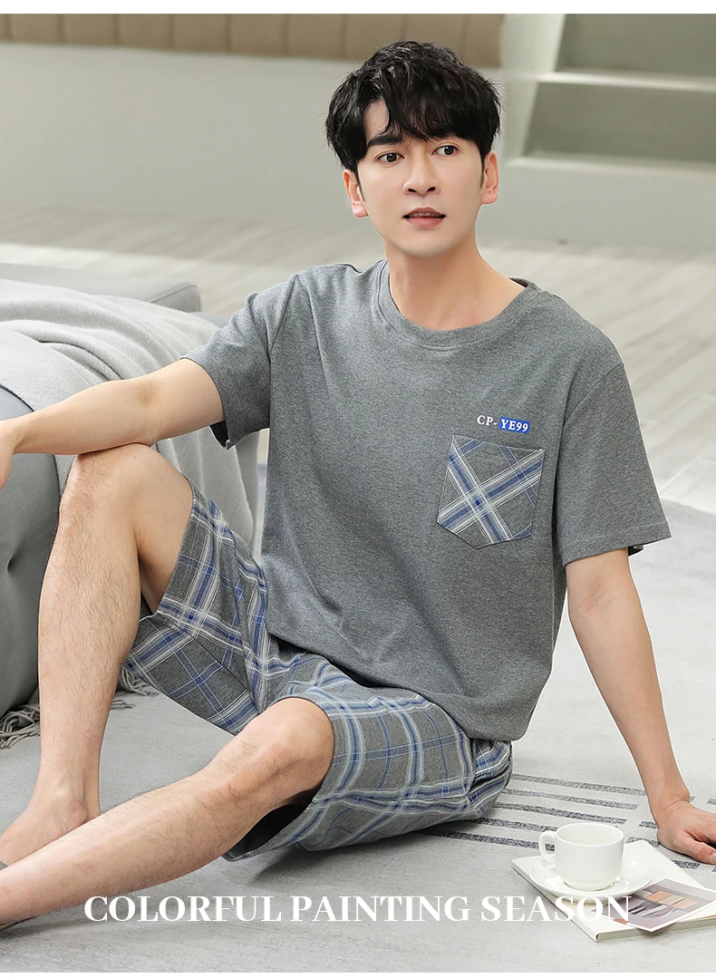 L-5XL Plus Size Summer Cotton Sleepwear for Gentleman Elegant Nightwear Men's Pajamas Trendy Homsuits Leisure Loungewear for Men