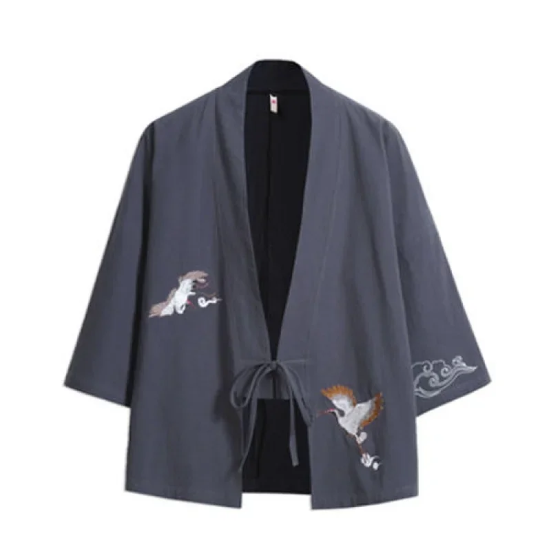 Japanese Kimono Cardigan Men Women Chinese Dragon Traditional Japanese Clothing Asian Samurai Crane Style Kimono Haori Coat