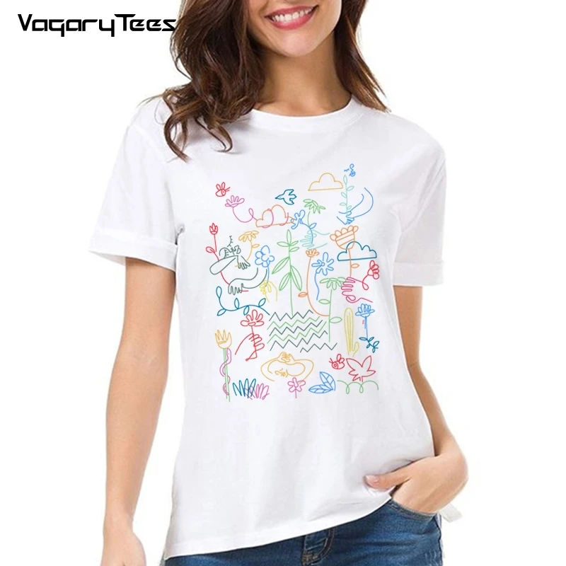 Kawaii t-shirt Harajuku Streetwear tops kinder zeichnung version design Die garten Druck T Shirts Nette Kurzen Ärmeln T-shirt