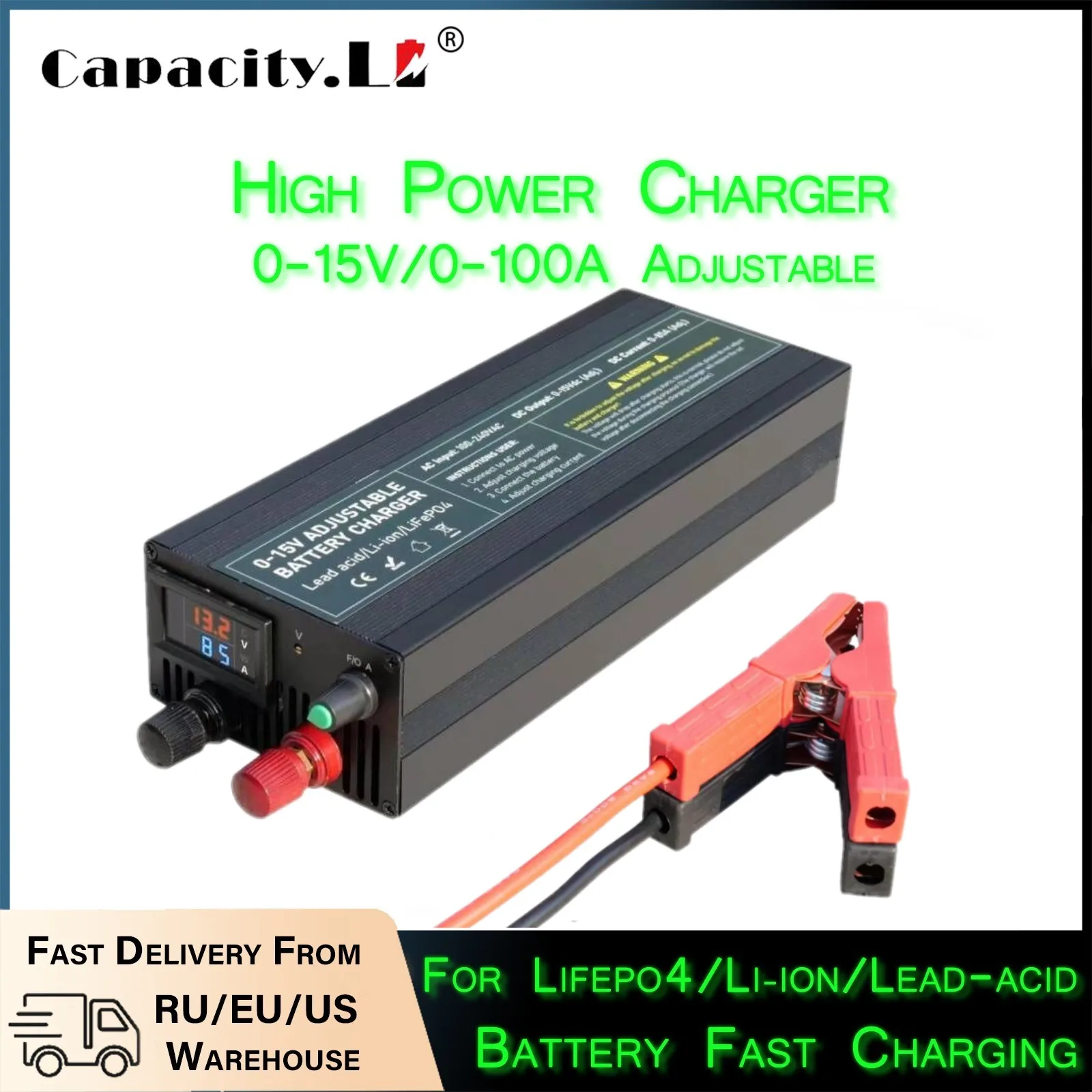 Lithium Battery Charger 14.6V 80A 100Ah Solar Charger Current Voltage Adjustable for 12V 15V Lifepo4 Lithium Universal Chargers