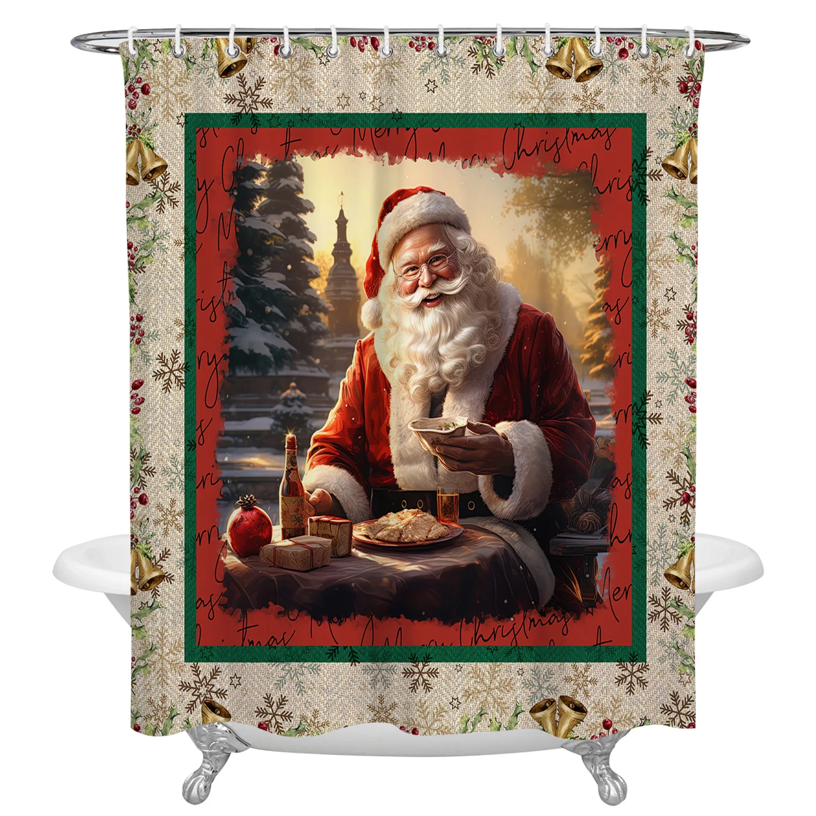 

Christmas Santa Claus Snowflakes Shower Curtains Waterproof Bath Curtains Home Decor Modern Luxury Bathroom Curtain