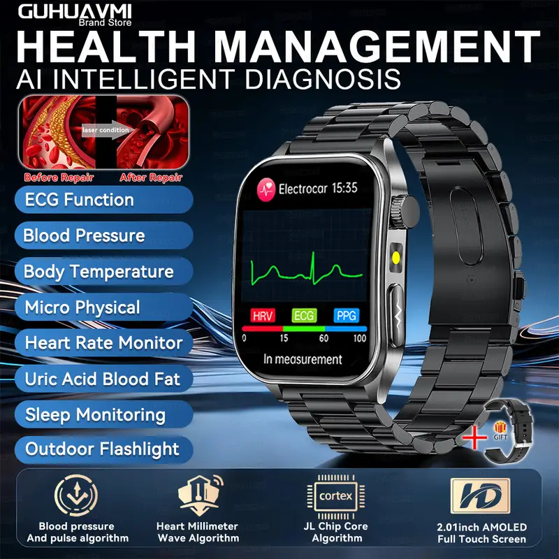 2026 New 650nm Laser Therapy Health Smartwatch Men ECG Blood Pressure Lipid Uric Acid Bluetooth Call Smart Watch For Android IOS - Image 12