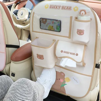 Car Backseat Organizer Cartoon Style Kick Mat Protector for Kids Detachable with Touch Screen Tablet Holder 5 Storage Pockets 1