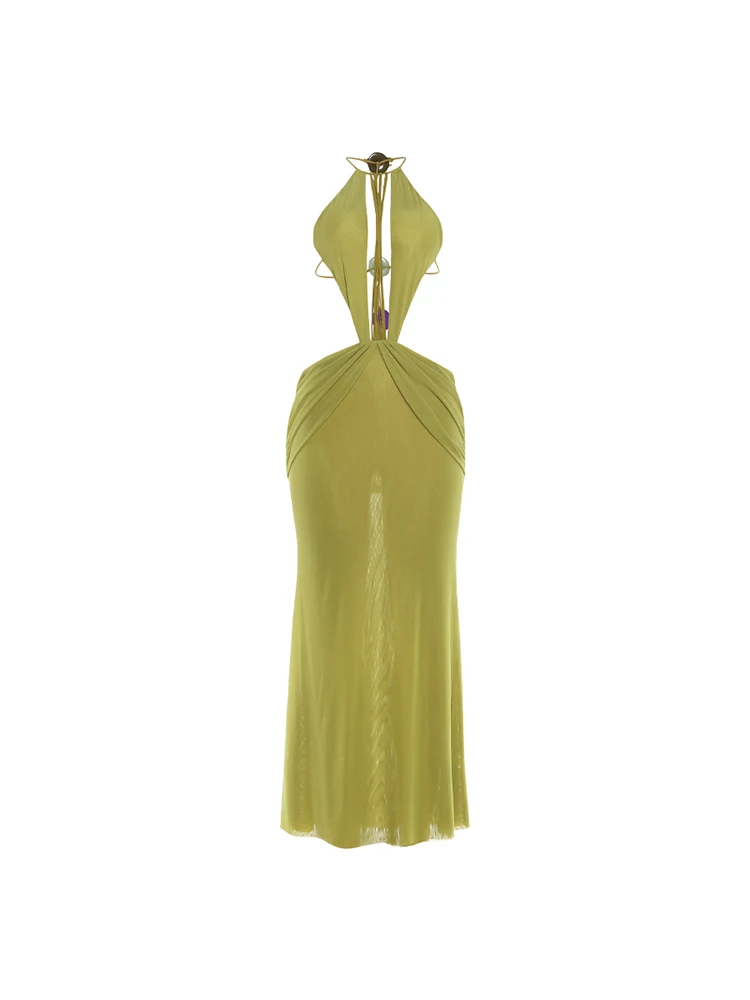 Sisterlinda Neckholder-Kleid für Damen mit Perlen, Rückenfreies Design, Schulterfreies, Taillenloses Abendkleid für Mitternachtsbankette und Partys, Modisches Langes Bodycon-Kleid – Detail 2