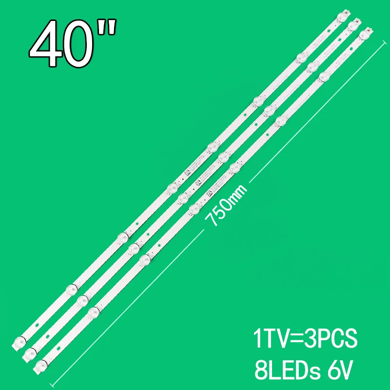 1SET=3PCS 6V 8LEDs 750mm Suitable for 40-inch LCD TV ECON EX-40FS001B Rca Rtv4019sm MS-L2695 V1 backlight strip